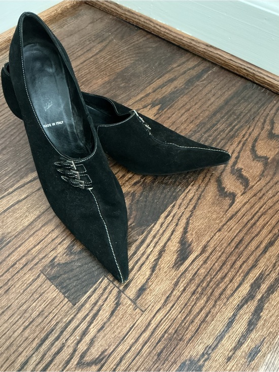 Prada Shoes - Prada Black Suede Pointed Toe Heels with Decorative Buckle